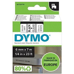 DYMO D1 authentieke hoogwaardige zelfklevende etiketten van polyester, 6 mm x 7 m, zwarte print op transparante achtergrond, voor LabelManager labelapparaten