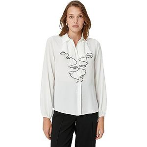 Koton T-shirt à manches longues à volants pour femme, 001 (blanc cassé), 44