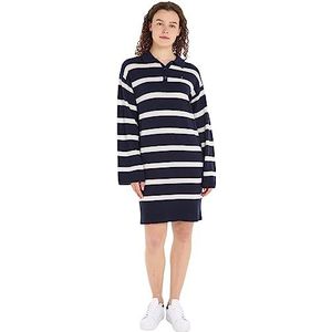 Tommy Hilfiger Polojurk van zachte wol Trui jurken voor dames, Breton Stp/ Desert Sky/ Ecru