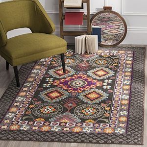 Safavieh Boho Chic MNC240 tapijt voor binnen, rechthoekig, geweven, voor woonkamer, slaapkamer of elk interieur, 122 x 170 cm, bruin/meerkleurig