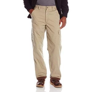 Wrangler Authentics Gevoerde broek voor heren, cargobroek, casual broek, fleece, Britse kaki keperstof, 34W/30L, Britse kaki keperstof.