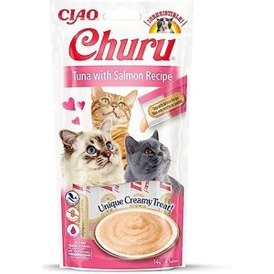 INABA Churu Sticks - Handvoerende kattentraktaties - heerlijke, smakelijke snacks voor katten - tonijn en zalm