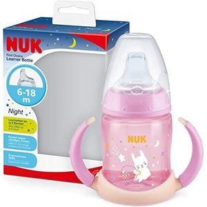 NUK First Choice Sippy Cup Night | 6-18 maanden | 150 ml | licht op in het donker | handgrepen en kaakvriendelijke siliconen snavel | lekvrij | BPA-vrij | roze