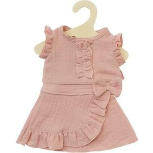 Heless 2423 - Vêtements de poupée en 100% coton bio - Ensemble 2 pièces avec jupe portefeuille et haut à volants rose - Pour poupées et doudous de 35 à 45 cm