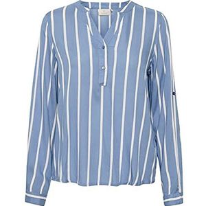 KAFFE Dames T-shirt V-hals Blouse Gestreept Basic Loose Dames Infinity Blauw / Chalk Stripe, 42, Infinity Blue / Chalk Stripe