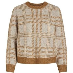 Vila Vicilia L/S Check Knit Top/Su gebreide damestrui, Caramel Cafã 1