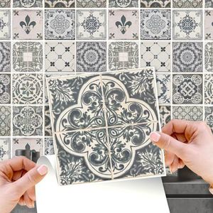 WALPLUS WT1586 Set van 24 vinyl muurstickers voor interieurdecoratie, woonkamer, slaapkamer, keuken, vintage blauwe tegels, 15 cm