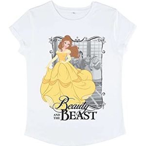 Disney Beauty & The Beast Dancing Be Dames-T-shirt met oprolbare mouwen, Wit