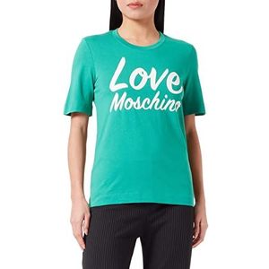 Love Moschino Dames T-shirt met korte mouwen met Italiaanse print groen, 44, Groen