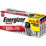 Energizer - MAX, verpakking met 18 + 6 AA-batterijen, lange levensduur voor dagelijks gebruik, sulfateringsvrij en 10 jaar levensduur
