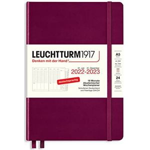 LEUCHTTURM1917 365814 Academische weekplanner medium (A5) 2023, 18 maanden, Port Red, Duits