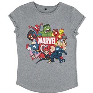 Marvel Avengers Classic-Group Retro shirt met lange mouwen voor dames, grijs.