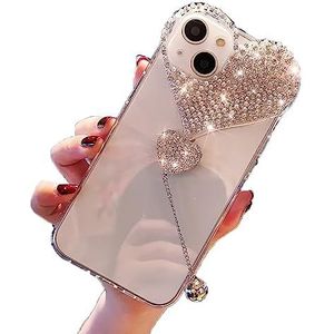 Schattige glitterhoes voor dames en meisjes, compatibel met iPhone 14 Pro Max, transparant, 3D, glinsterend, liefdeshart, voor camera, beschermhoes