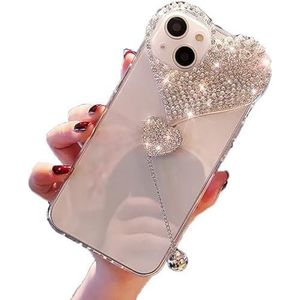 Schattige glitterhoes voor vrouwen meisjes - compatibel met iPhone 14 Pro Max - 3D glitter luxe hart hoes transparante case cover voor camera