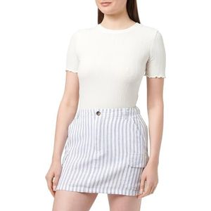 ONLY Onlmalfy Caro Linen Mini jupe courte pour femme, Blanc brillant/rayures : bleu marine, L