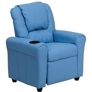 Flash Furniture Eigentijdse kantelstoel voor kinderen, met bekerhouder en hoofdsteun, hout, vinyl, lichtblauw, 60,96 x 48,26 x 48,26 cm