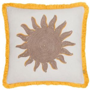 furn. Geborduurd kussen zon rijk veren geel 45 x 45 cm