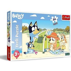 Trefl - Bluey, Happy Day of Bluey – puzzels 24 Maxi- 24 grote stukjes, kleurrijke puzzel met stripfiguren, creatief entertainment, vrije tijd voor kinderen vanaf 3 jaar