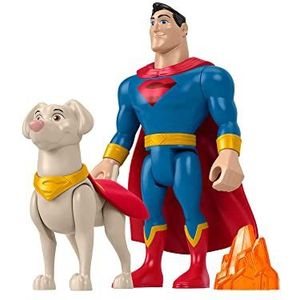 DC Comics Krypto Super Hond, Superman en Krypto, 2 beweegbare figuren (15 en 10 cm) en 1 accessoire, kinderspeelgoed, vanaf 3 jaar, HGL02