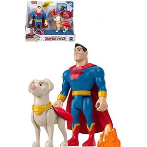 DC Comics Krypto Super Hond, Superman en Krypto, 2 beweegbare figuren (15 en 10 cm) en 1 accessoire, kinderspeelgoed, vanaf 3 jaar, HGL02
