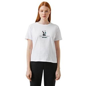Koton Katoenen T-shirt met korte mouwen voor dames, ecru (010)