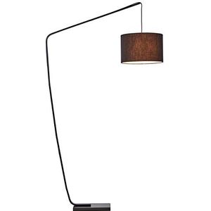Brilliant Booglamp in woonkamerstijl - XXL staande lamp met elegante stoffen kap en voetschakelaar - Hoogte 2,1 m van metaal/textiel/marmer, zwart - Ø 40 cm