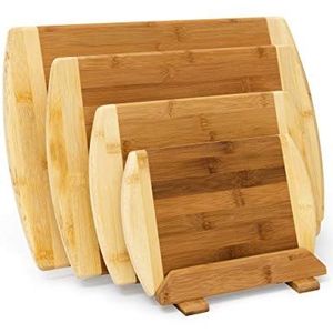 Relaxdays snijplanken met houder set van 4 - verschillende groottes - ontbijtplank - serveerplank
