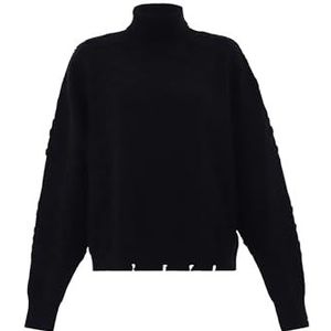 Fenia Women's Femme Col Roulé Polyvalent Col Roulé à la Mode Acrylique Noir Taille M/L Pull Sweater, M, Noir, M