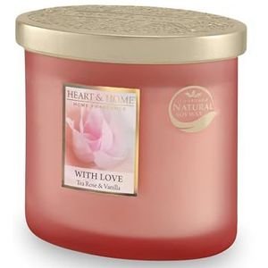HEART & HOME - Geurkaars op basis van natuurlijke sojawas voor thuis – Ellipse 2 lonten met liefde – brandduur 40 uur – cadeau, decoratie en geur voor thuis – glazen pot