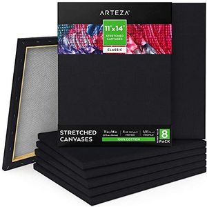 Zwart canvas uitgerekt voor ARTEZA schilderij 30 x 35 cm, 8 stuks, bedrukt, 100% katoen, zuurvrij, voor acryl- en olieverf, giettechnieken & natte technieken