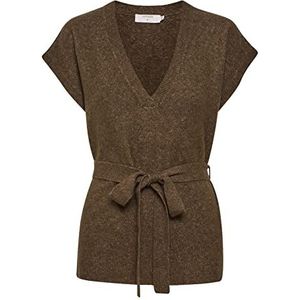 Cream Gebreid vest voor dames, waistcoat mouwloos vest tie-waist shorts sweater dames, patroon melange