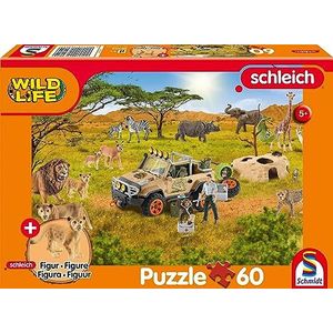 Wild Life, In de Sarvanne, 60 delen, met add-on (een originele figuur Löwenjunge): Kinderpuzzel Schleich met add-on
