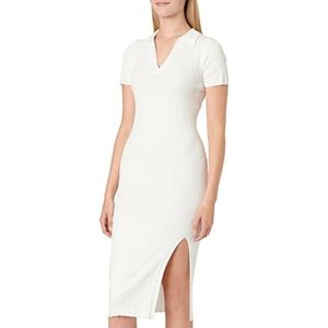 NA-KD midi-jurk met kraag van ribgebreid, casual, voor dames, wit, L, Wit.