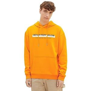 TOM TAILOR Sweatshirt met capuchon en logoprint denim sweatshirt met capuchon voor heren met logoprint mannen (1 stuk), 12392-verse peper sinaasappel
