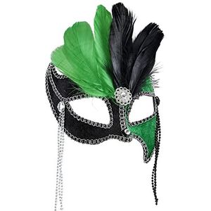 ZWART/GREEN GRAND BALL EYEMASK MET GEMS, BEADS & FEATHERS"" -