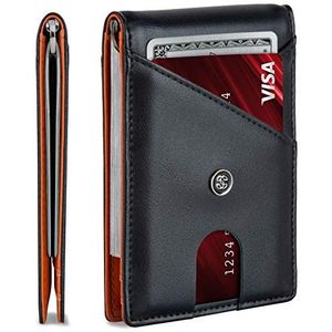 Minimalistische leren herenportemonnee met geldclip en RFID-bescherming, slanke portemonnee voor mannen, geschenken (obsidiaan brons ranger)