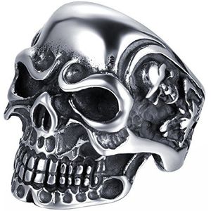 JewelryWe Sieraden heren roestvrij stalen ring biker band gotiek doodshoofd schedel roestvrij stalen ring voor Halloween Kerstmis, zwart zilver maat 54 tot 76 - met geschenkzakje, roestvrij staal, zonder steen