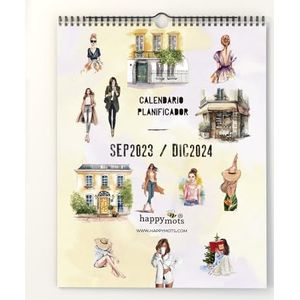 HappyMots Calendrier mural 2023 2024 | 16 mois de septembre 2023 à décembre 2024 | Agenda mensuel | Format A3 | Avec espace pour pointer