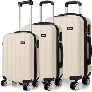 Kono 3 stuks ABS harde koffer reiskoffer met 4 zwenkwielen, Set beige, 20""+24""+28"", bagageset