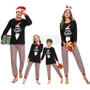 Irevial Kerstpyjama, familie, tweedelige kerstpyjama, met baardprint, kersthoed, pyjama, familie, coördinaten, winter, lange mouwen, voor papa en mama kinderen, zwart.