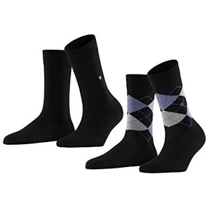 Burlington Everyday Mix 2 stuks ademende katoenen versterkte sokken zacht effen argyle fantasiepatroon voor dagelijks gebruik en werk, multipack 2 paar, Zwart (Zwart 3000)