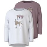 NAME IT Nmfvix 2p Ls Top T-shirt met lange mouwen voor meisjes (2 stuks), Helder wit