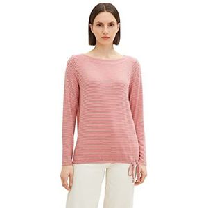 TOM TAILOR Basic shirt met lange mouwen met trekkoord, 31475 - roze beige gestreept, XL, 31475 - roze en beige strepen