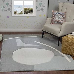 Surya Agen Abstract tapijt - modern tapijt voor woonkamer, eetkamer, slaapkamer, abstract tapijt met gemiddelde pool voor eenvoudig onderhoud, groot tapijt 150 x 80 cm, wit en grijs
