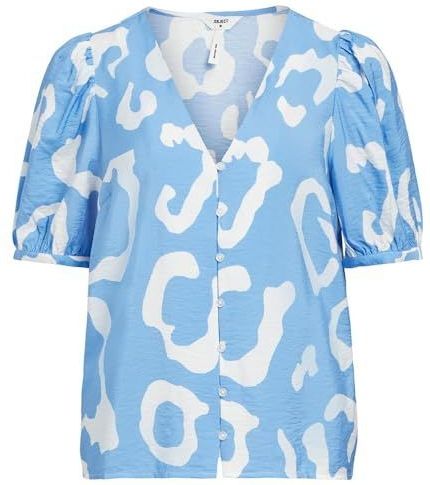 Object Objjacira S/S Noos damesblouse met V-hals, Provence/Aop: Cloud Dancer