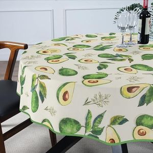 Afwasbaar tafelzeil, lotuseffect, waterafstotend, voor binnen en buiten, rond, 140 cm, met zoomrand (avocado)