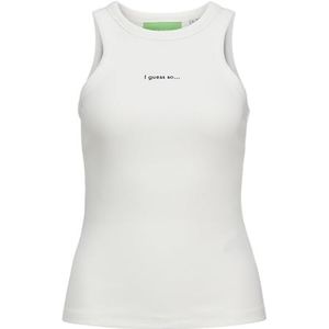 JACK & JONES Jxforest STR Sl Rib Emb Top JRS Débardeur pour femme, Blanc de blanc - Détails : Black Emb, S