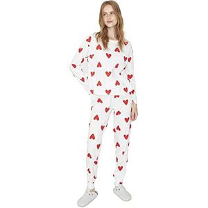 Trendyol White-Hearted Knitted Pyjama's Pijama Set Dames, Wit