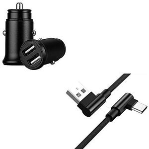 Set voor Samsung Galaxy Tab S5e smartphone type C (Cable 90 Fast Charge + Mini Dual sigarettenaansteker-stopcontact) (zwart)