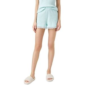 Koton Dames Cotton Lace Detailed Ribbed Sleepwear Buttom Shorts, Mint (Mnt)